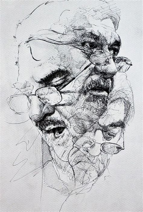 Chenar Othman, pen and ink {contemporary figurative art male head ...