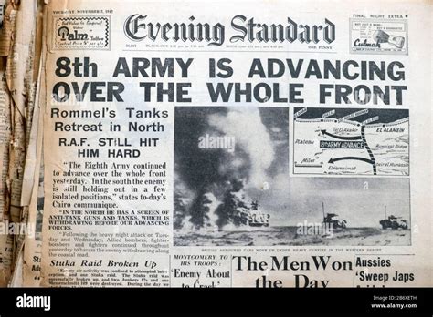 WWII World War 2 British newspaper headline "8th Army is Advancing Over ...