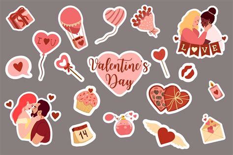 Vector cute stickers for Valentine's Day cards. vector flat collection 17038212 Vector Art at ...