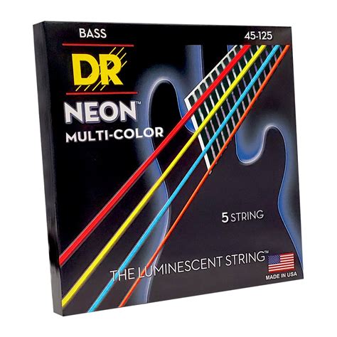 DR Strings Hi-Def Neon Multi-Color K3 Coated Bass Guitar Strings - .045-.125 Medium - 5-String ...