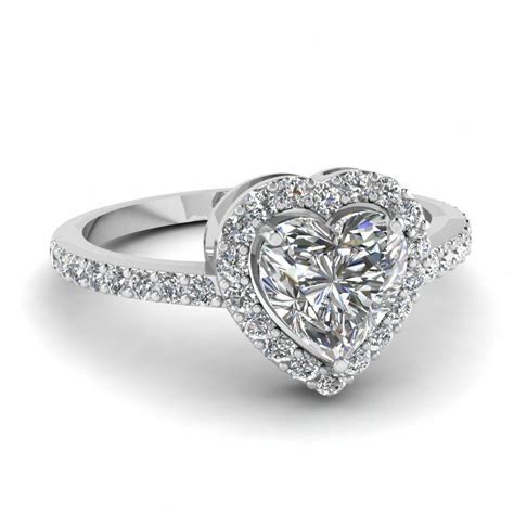 Heart Halo Ring Heart Shaped diamond Halo Engagement Rings with White ...