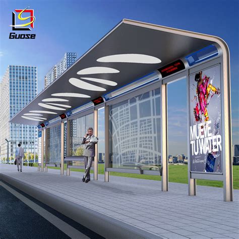 China Modern Design Bus Stop Shelter Passenger Waiting Shelters Stainless Steel Metal Bus ...