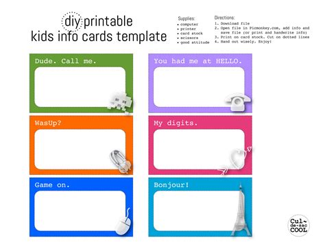 DIY Printable Kids Info Cards Template