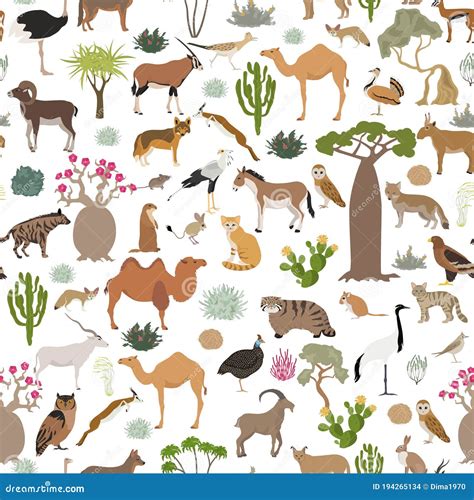 Desert Biome, Xeric Shrubland Biome, Natural Region Seamless Pattern. Terrestrial Ecosystem ...