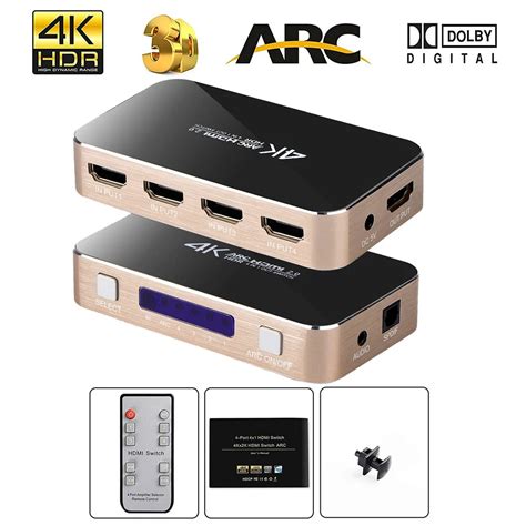 2019 Best 4K 60Hz HDMI Switch Remote Control 4 Port HDMI Switch Toslink 4x1 HDMI Switch 2.0 For ...