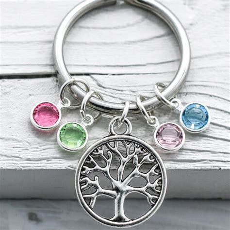 Birthstone Keychain Family Tree Keychain Mother's Day - Etsy