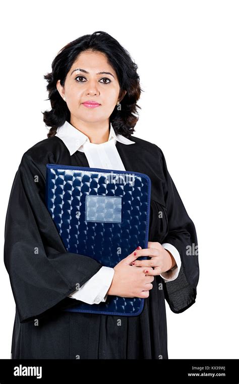 Indian Lawyer Lady Standing Holding File On White Background Stock Photo - Alamy