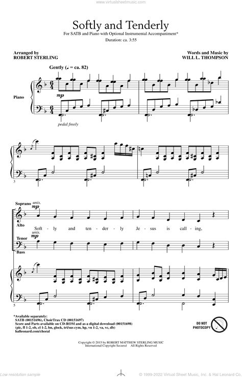 Thompson - Softly And Tenderly sheet music for choir (SATB: soprano, alto, tenor, bass)