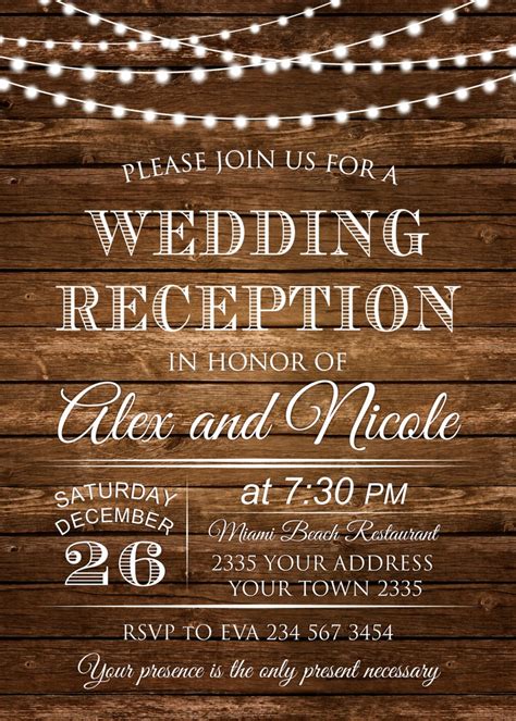 Wedding Reception Invitation. Rustic Wedding Reception | Etsy