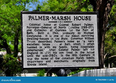 Bath, NC: State Historic Sign at the Palmer-Marsh House Editorial Stock Image - Image of 1744 ...