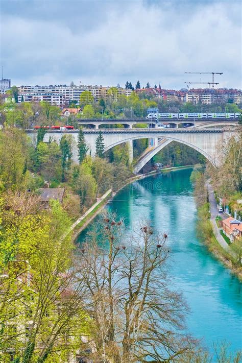 Aare River with Its Bridges and Parks on Both Banks in Old Bern ...