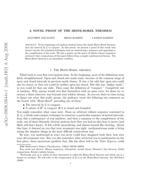 (PDF) A Novel Proof of the Heine-Borel Theorem