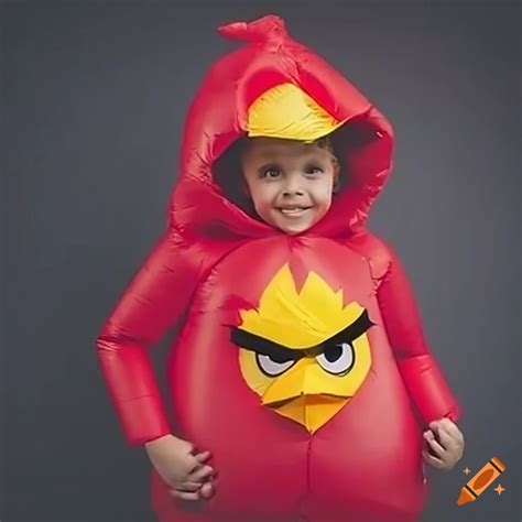 Child wears inflatable red angry bird costume on Craiyon