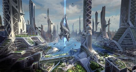 UE4 sample game concept design, Chen Liang | Fantasy landscape, Futuristic city, Sci fi landscape