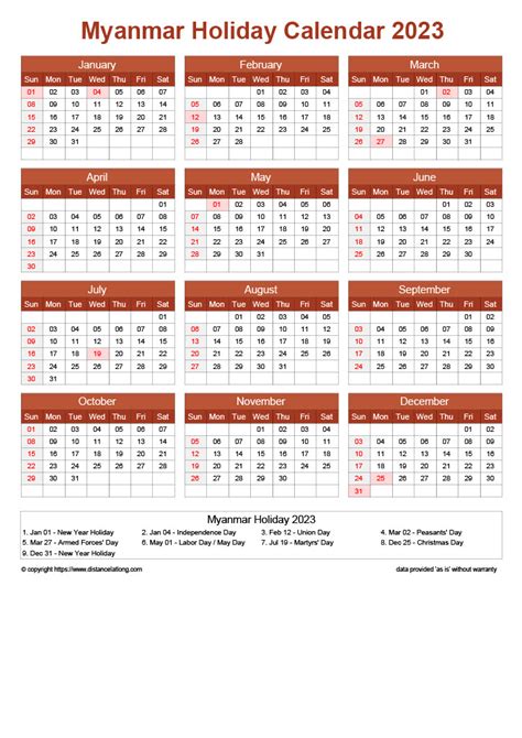 Download Free Printable 2023 Monthly Calendar With Myanmar Holidays ...