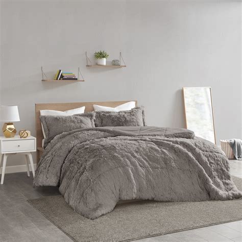 Home Essence Apartment Leena Shaggy Faux Fur Comforter Set, Full/Queen, Grey - Walmart.com