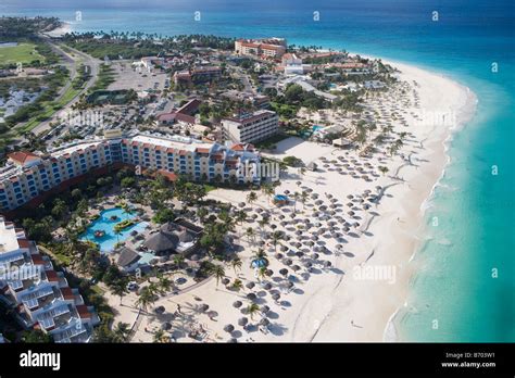 Aerial Photo of Resorts on Eagle Beach, Aruba, Dutch Caribbean Stock ...