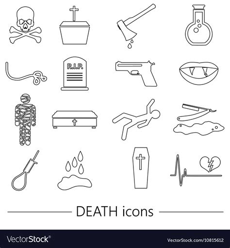 Death theme set of black simple outline icons Vector Image