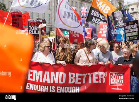 Angela Rayner MP of Labour Party is seen behind a banner as participants march during ‘We demand ...