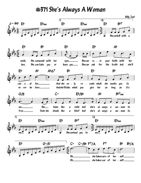 She's Always A Woman Sheet Music | Billy Joel | Piano, Vocal & Guitar ...