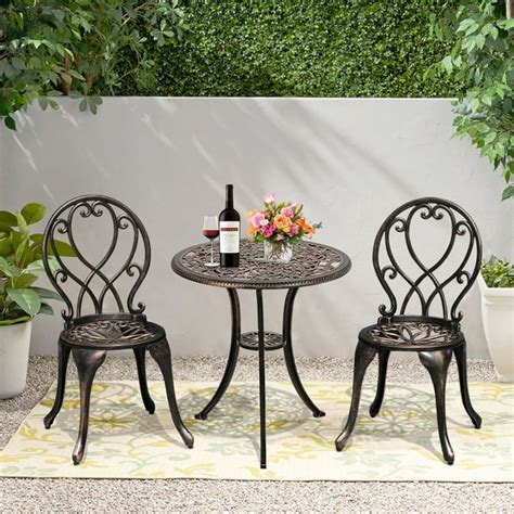 COBANA 3-Piece Outdoor Bistro Set, All Weather Cast Aluminum Patio ...