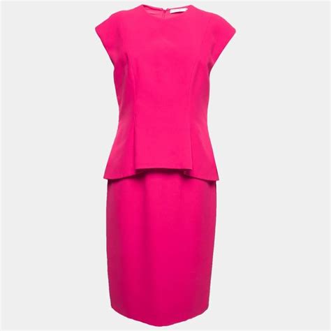 Christian Dior Hot Pink Silk Peplum Midi Dress L Dior | The Luxury Closet