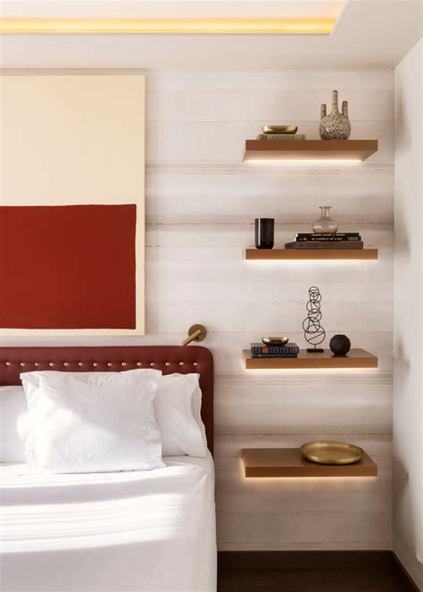 Bedroom Design Idea - Replace A Bedside Table And Lamp With Floating Shelves And Hidden Lighting