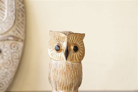 Wooden Owl Sculpture, Wood Carving, Couple Figurine ,handmade, Bird Ornament, Nature, Patio ...