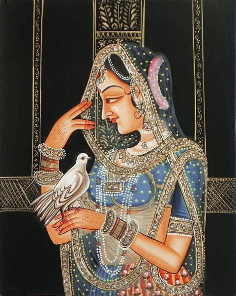 Stone Studded Miniature Painting of Rajput Princess -14x10.5 inches | Indian art paintings ...