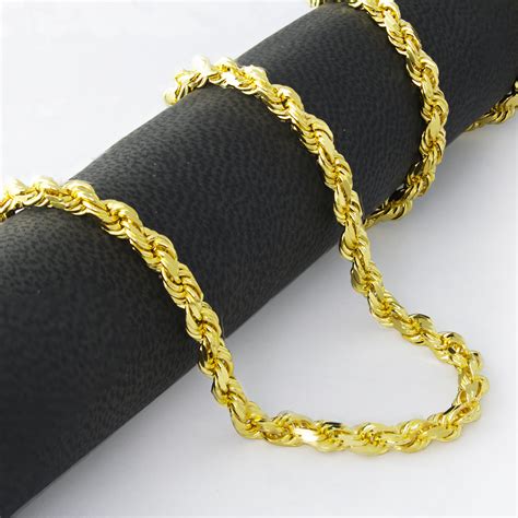 Real 14K Yellow Gold 5mm Wide Diamond Cut Rope Chain Necklace Men ...