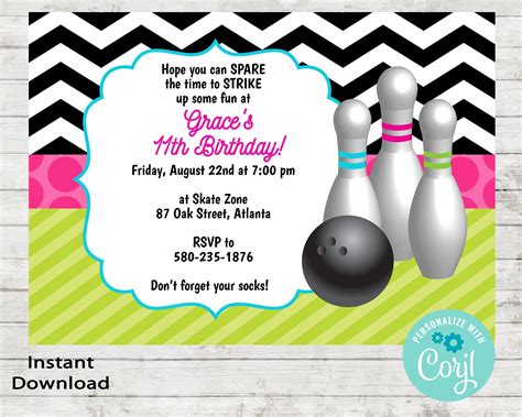 Bowling Party Invitations Bowling Birthday Invitation Bowling ...