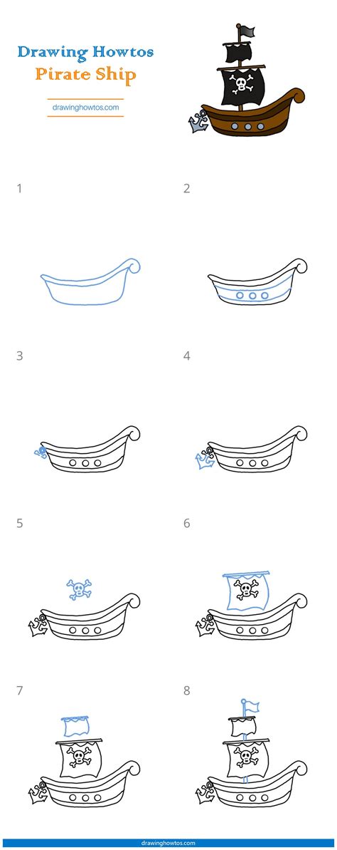 How to Draw a Pirate Ship - Step by Step Easy Drawing Guides - Drawing ...