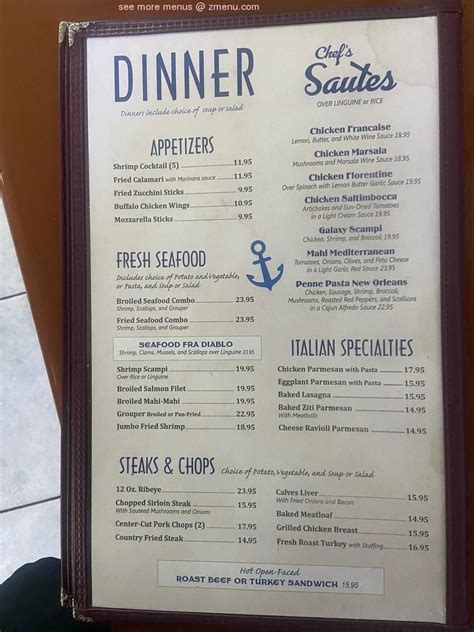 Menu at Galaxy Diner restaurant, Stuart