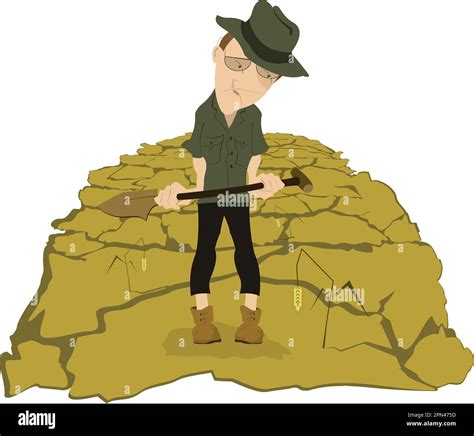 Drought on the farmer field. Sad farmer looking at bad harvest of grain crops Stock Vector Image ...