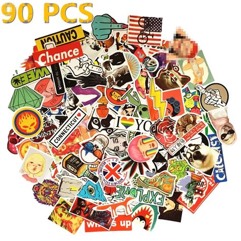 (Not Random)90 Piece Skateboard Stickers Vintage Vinyl Laptop Luggage Decals Dope Sticker Mix ...