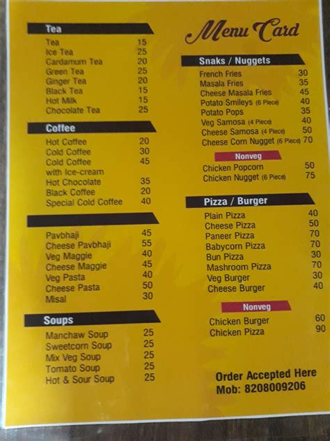 Menu at Lotus Cafe, Kolhapur