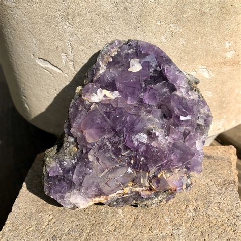 338g Purple Cubic Fluorite With White Calcite Crystal Cluster Mineral Display Specimen