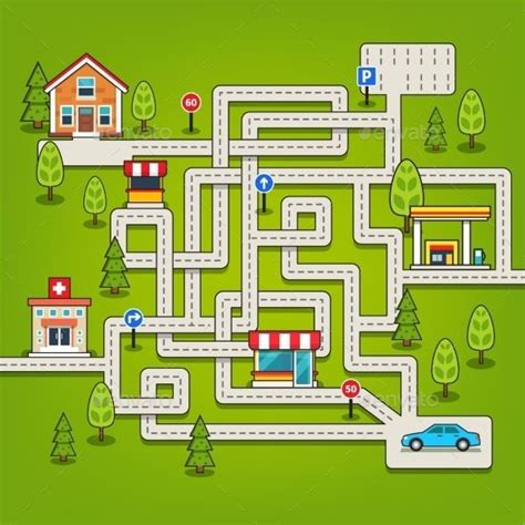 City Maze Game with Roads Vector EPS. Download here: https://graphicriver.net/item/city-maze ...