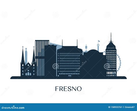 Fresno Skyline, Monochrome Silhouette. Stock Vector - Illustration of ...