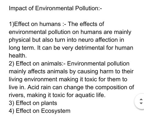 Solved Impact of Environmental Pollution:- 1) Effect on | Chegg.com