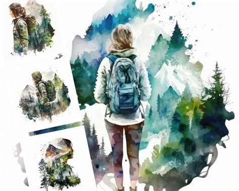 Hiking Girl Printable Wall Art, Watercolor Wanderlust, Hiking Digital ...