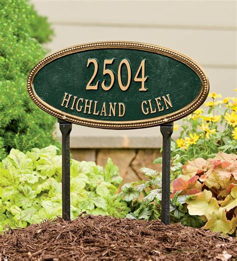 Beaded Oval Lawn Personalized Address Plaque - Black/Gold | PlowHearth