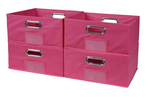 Collapsible Home Storage Set of 4 Foldable Fabric Low Storage Bins- Pink - Walmart.com