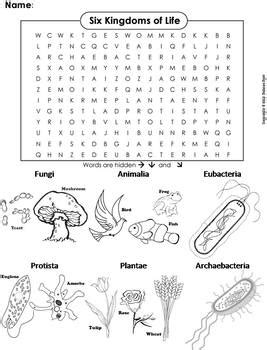 The Six Kingdoms of Life Activity: Word Search Worksheet by Science Spot