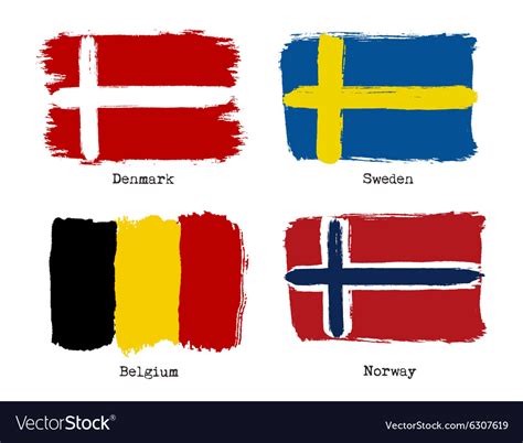 European grunge flags flags of denmark sweden Vector Image