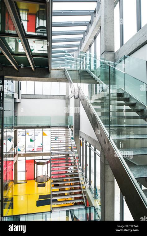 An interior of a modern spacious library with staircase Stock Photo - Alamy