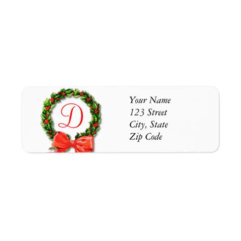 Monogram D Christmas Return Address Labels | Zazzle