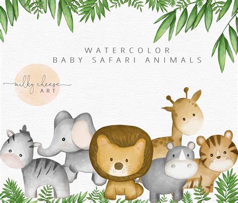 Baby Safari Animals Watercolor Clipart, Jungle Animals Clipart, Nursery Decor, Printable Wall ...