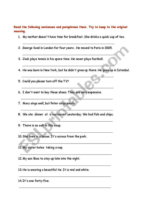 Paraphrasing exercises - ESL worksheet by fugen