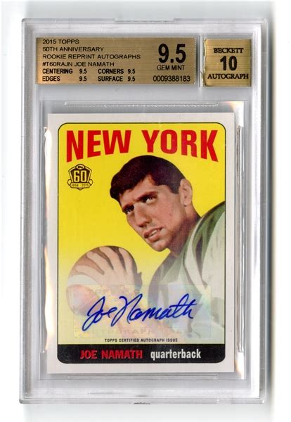 Lot Detail - Joe Namath Signed 2015 Topps 60TH Anniversary Rookie Autograph Card BGS 9.5 Gem ...